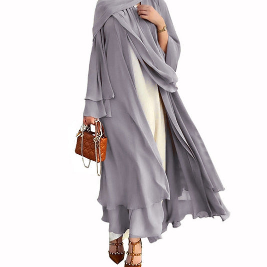 Light Grey Open Abaya With Hijab