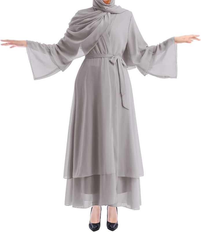 Light Grey Open Abaya With Hijab