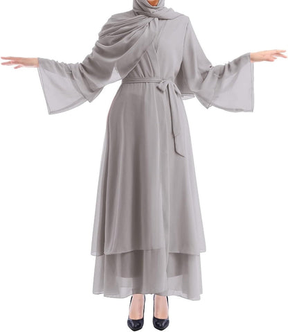 Light Grey Open Abaya With Hijab