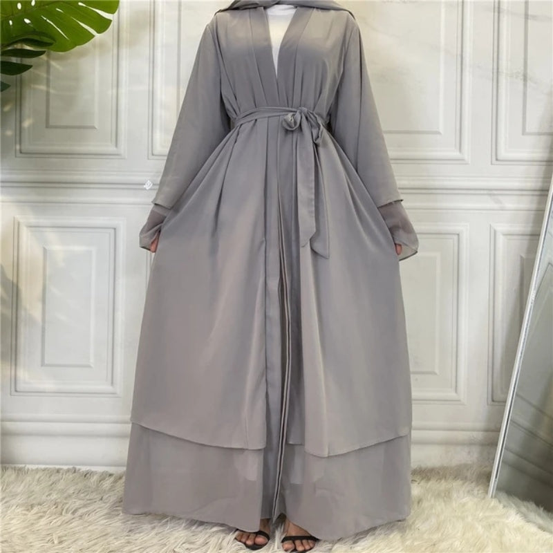 Light Grey Open Abaya With Hijab