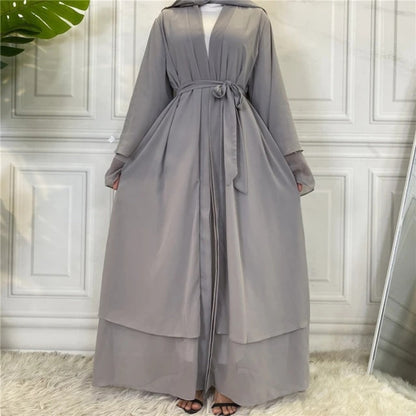 Light Grey Open Abaya With Hijab