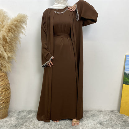 Malika Abaya in Coffee | 4-Piece Abaya Set (clearance item online only)
