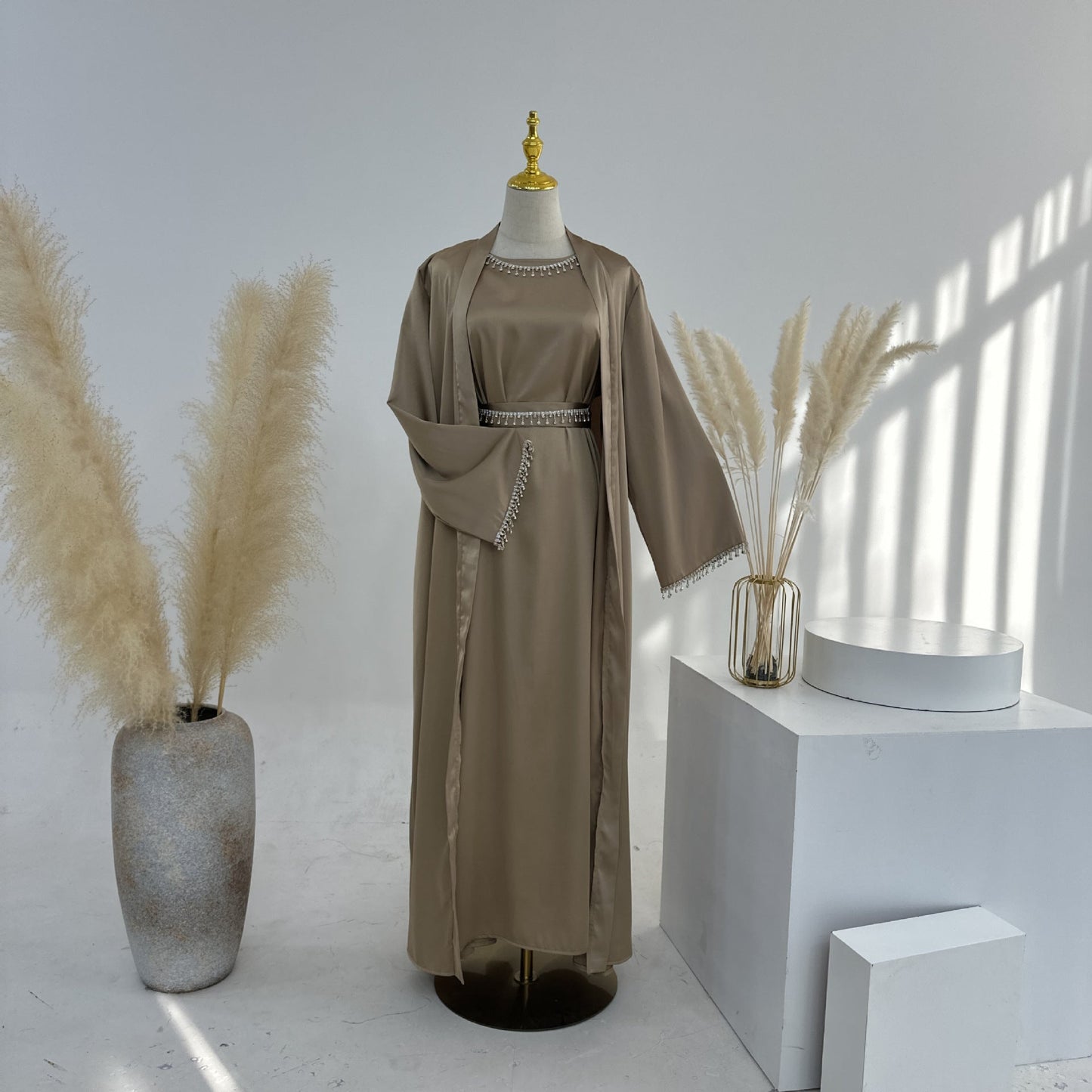 Malika Abaya in Sandstone | 4-Piece Abaya Set (clearance item online only)