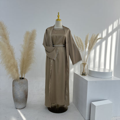 Malika Abaya in Sandstone | 4-Piece Abaya Set (clearance item online only)