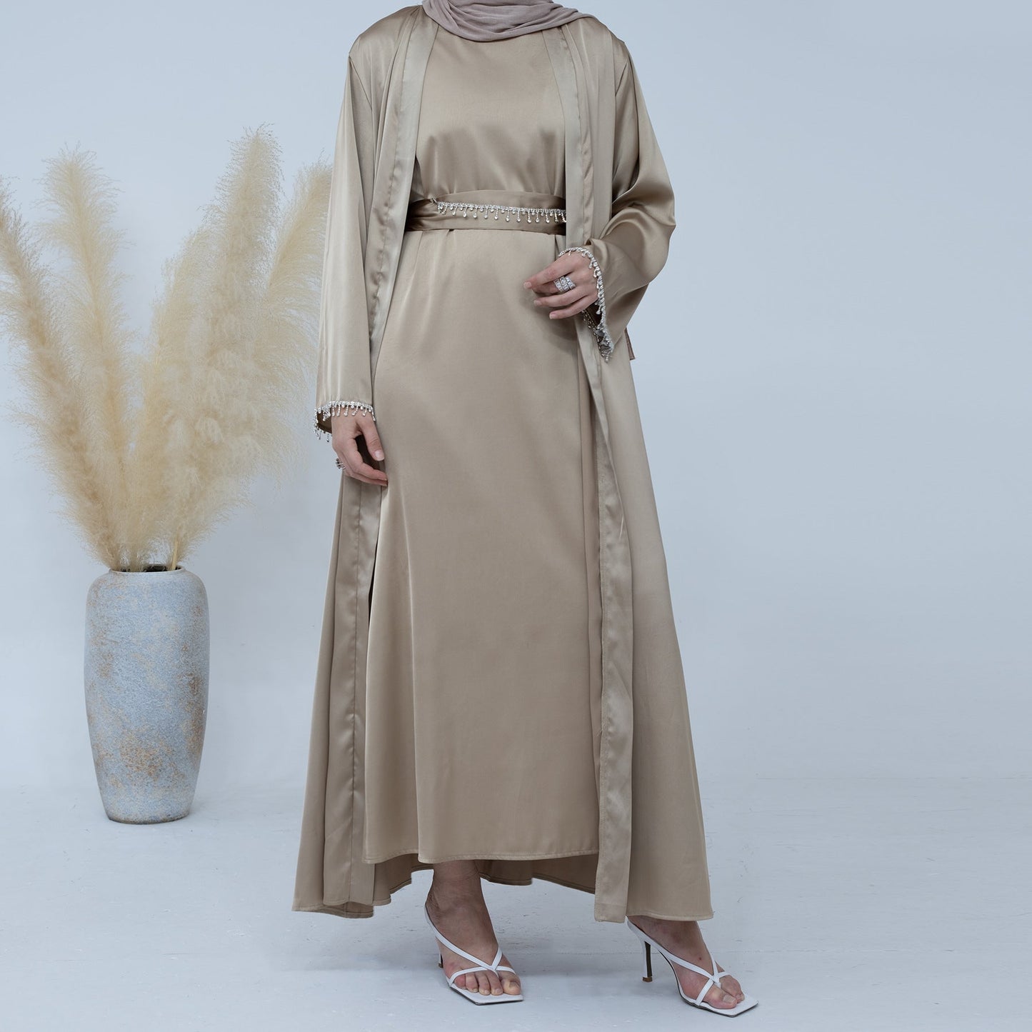 Malika Abaya in Sandstone | 4-Piece Abaya Set (clearance item online only)