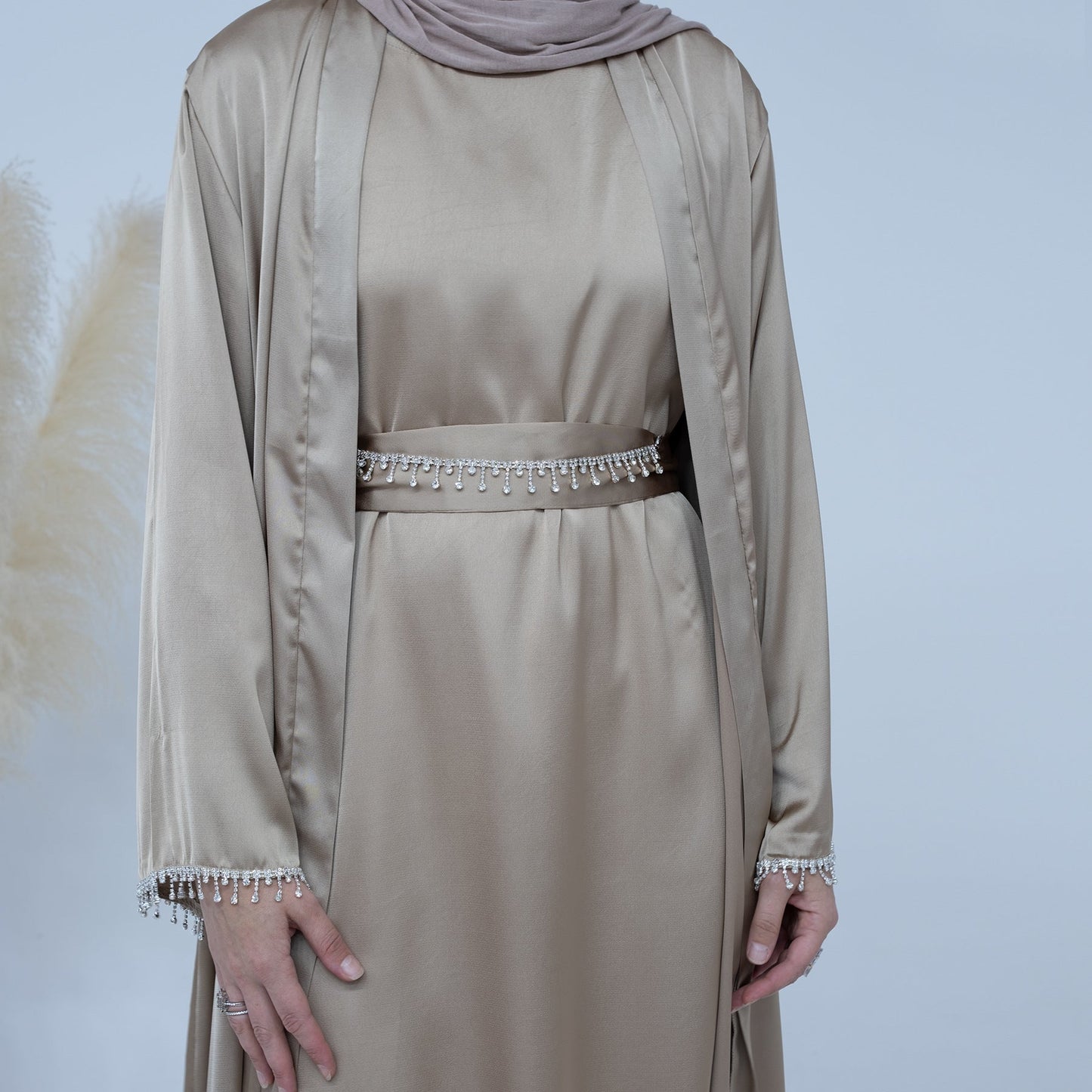 Malika Abaya in Sandstone | 4-Piece Abaya Set (clearance item online only)