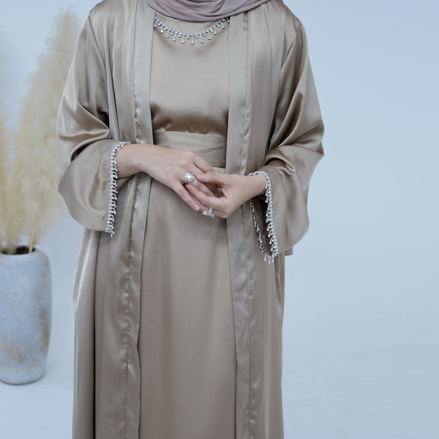 Malika Abaya in Sandstone | 4-Piece Abaya Set (clearance item online only)