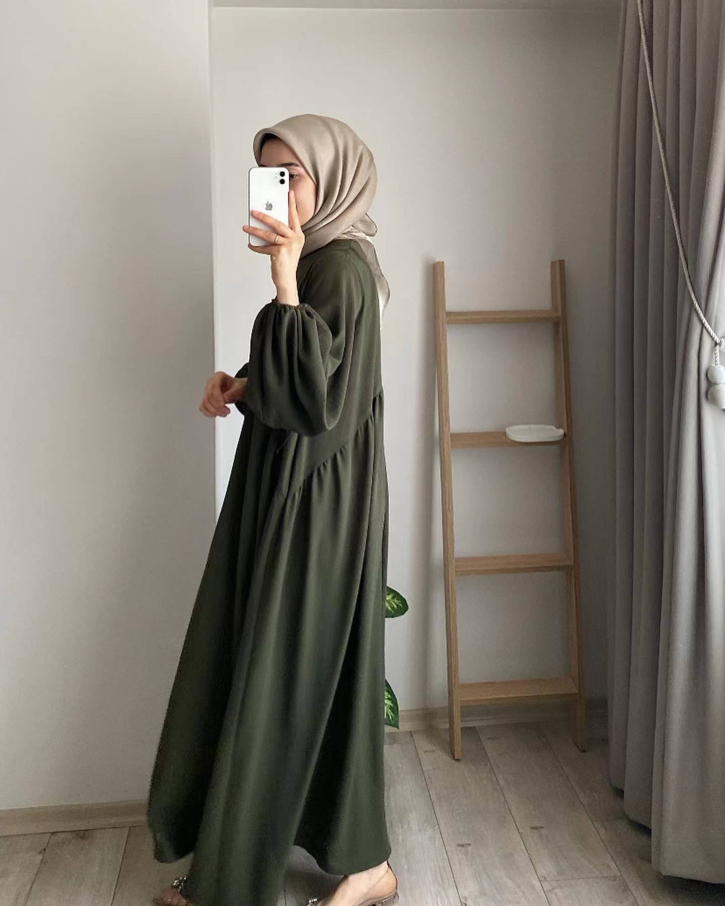 Modest Crepe Abaya - Dark Olive