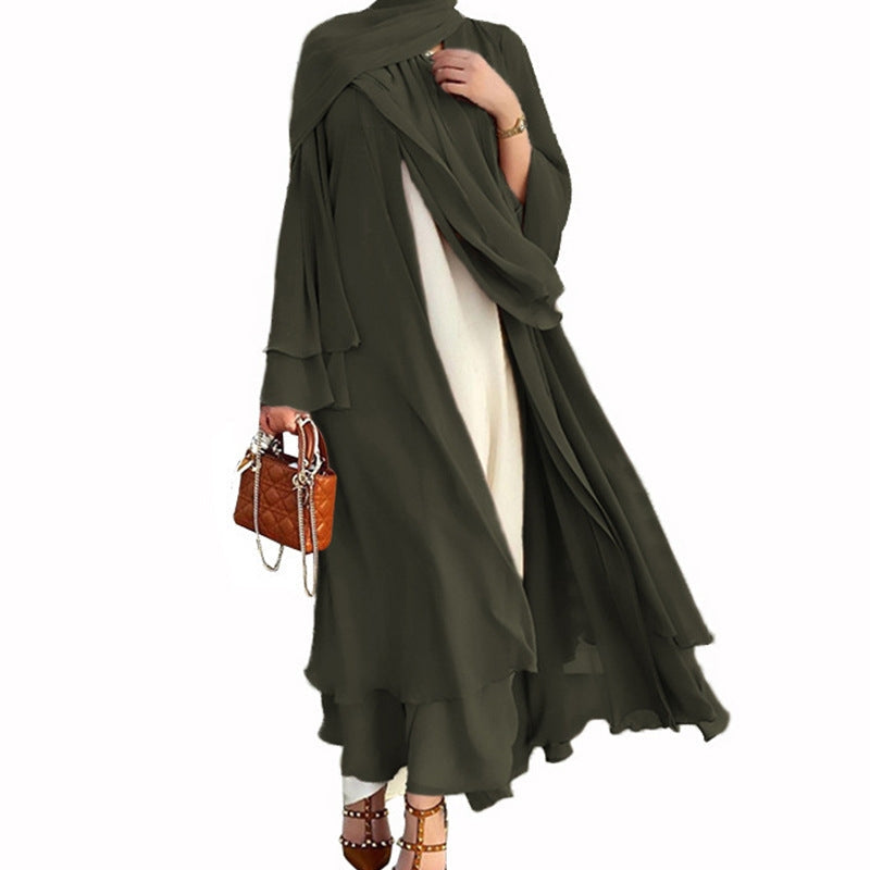 Olive Green Open Abaya With Hijab
