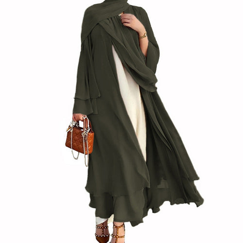 Olive Green Open Abaya With Hijab