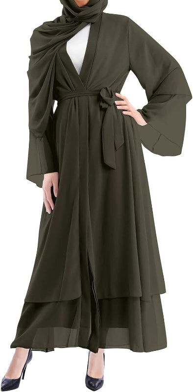 Olive Green Open Abaya With Hijab