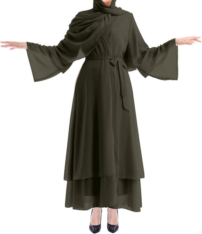 Olive Green Open Abaya With Hijab