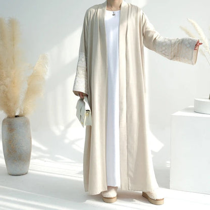 Open Abaya With Embroidered Sleeves - Beige (clearance item online only)