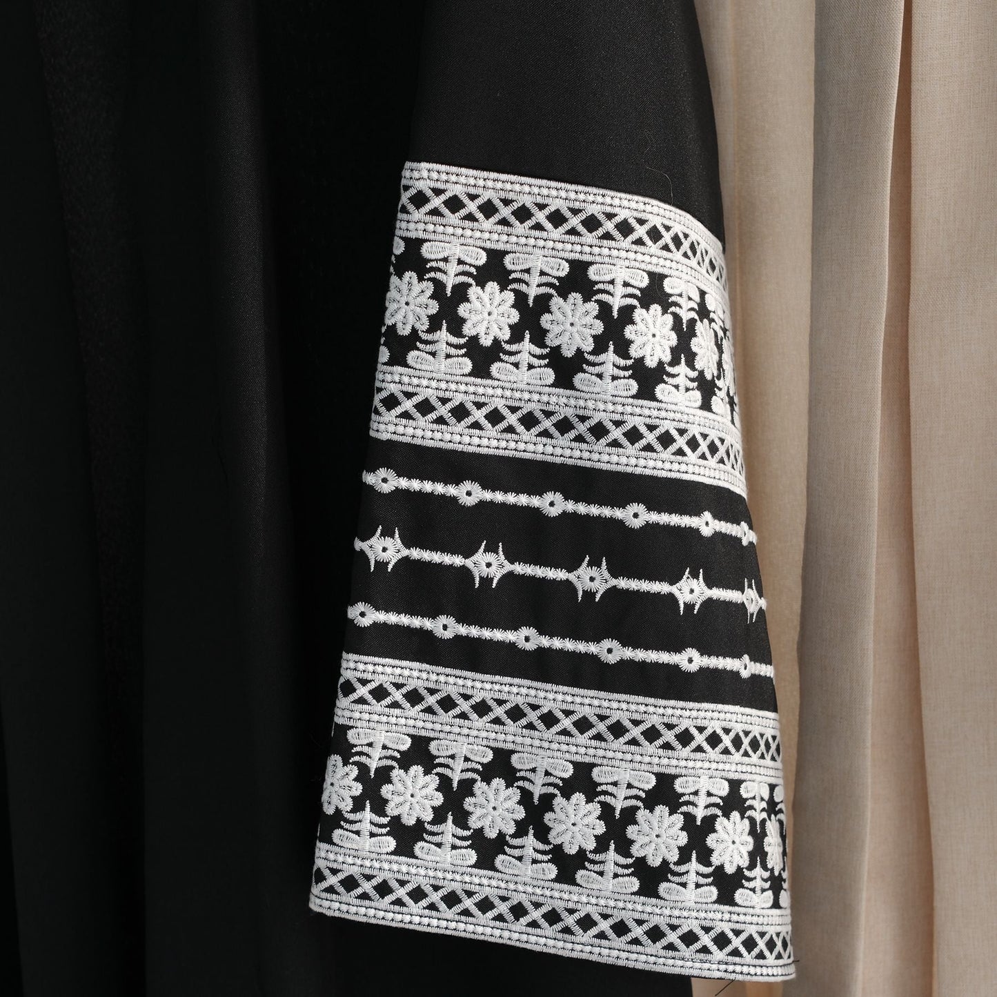 Open Abaya With Embroidered Sleeves - Black (clearance item online only)