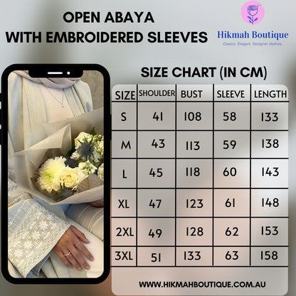 Open Abaya With Embroidered Sleeves - Beige (clearance item online only)