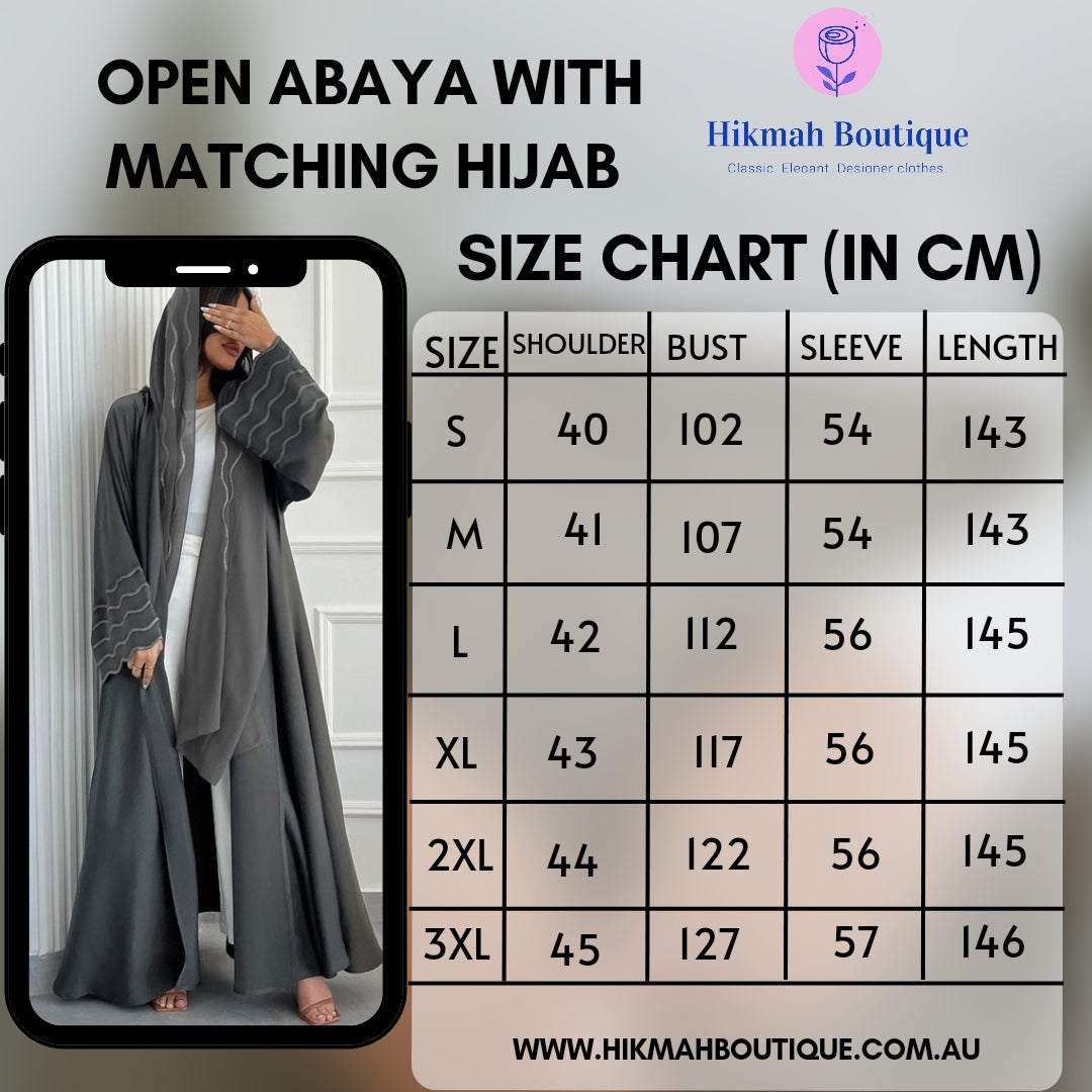 Open Abaya With Matching Hijab in Grey
