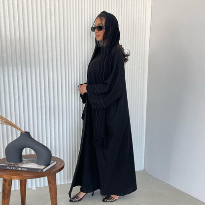 Open Abaya With Matching Hijab in Black