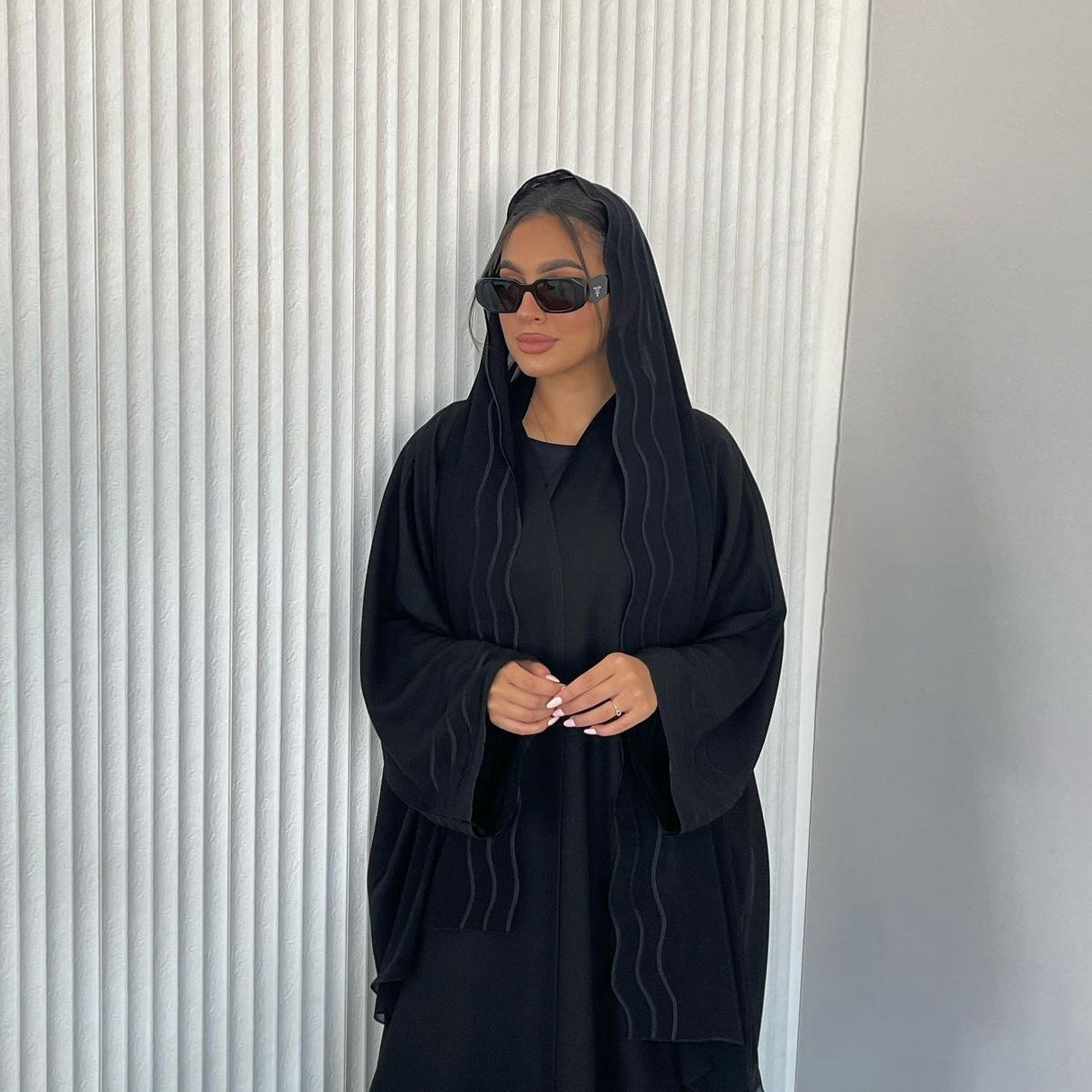 Open Abaya With Matching Hijab in Black