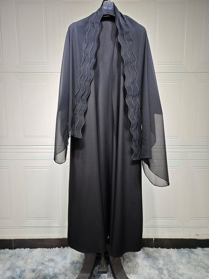 Open Abaya With Matching Hijab in Grey
