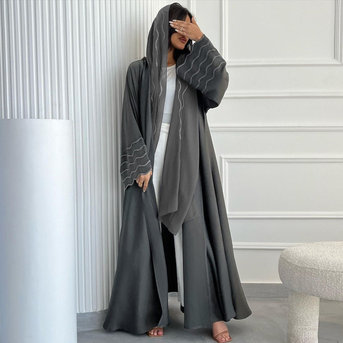 Open Abaya With Matching Hijab in Grey