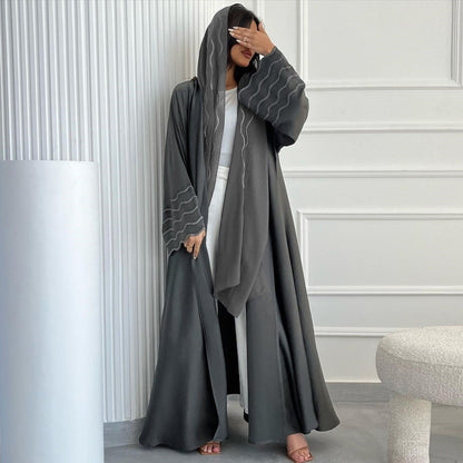 Open Abaya With Matching Hijab in Grey