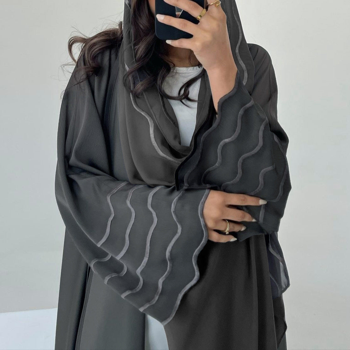 Open Abaya With Matching Hijab in Grey