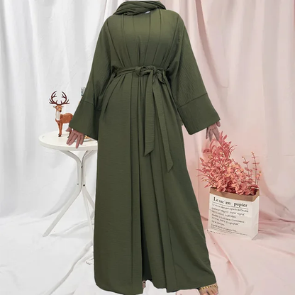 Plain Abaya 3 Piece Set - Olive Green