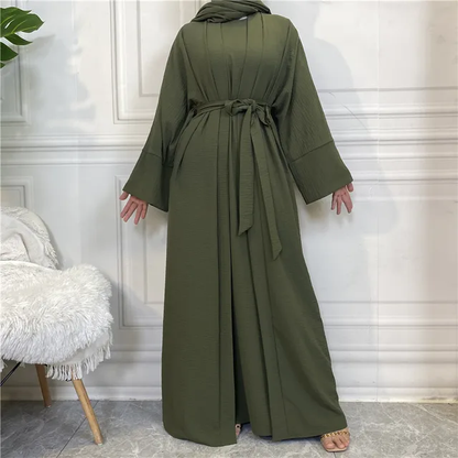 Plain Abaya 3 Piece Set - Olive Green