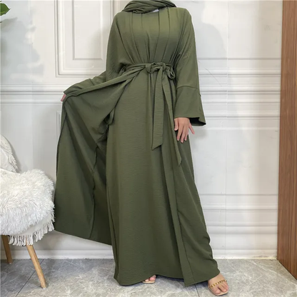 Plain Abaya 3 Piece Set - Olive Green