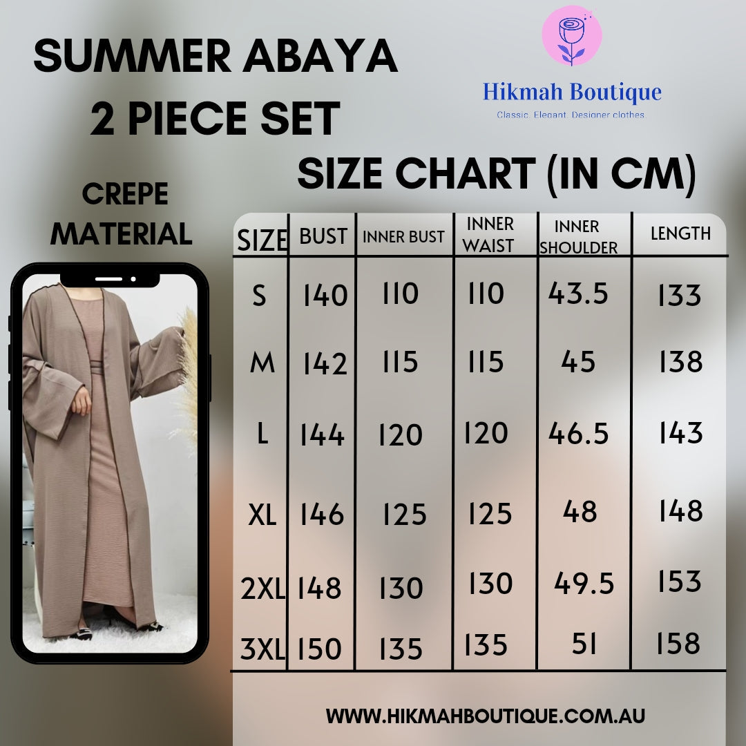 Summer Abaya 2-Piece Set in Black- clearance online only