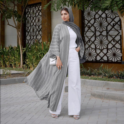 Vintage Summer Open Abaya - Pearl Grey