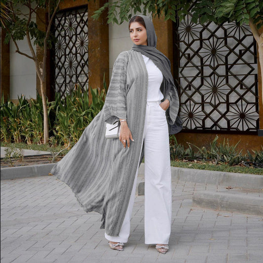 Vintage Summer Open Abaya - Pearl Grey