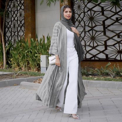 Vintage Summer Open Abaya - Pearl Grey