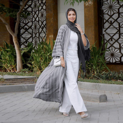 Vintage Summer Open Abaya - Pearl Grey