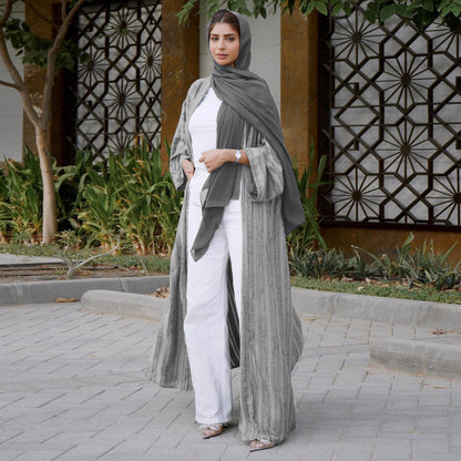 Vintage Summer Open Abaya - Pearl Grey