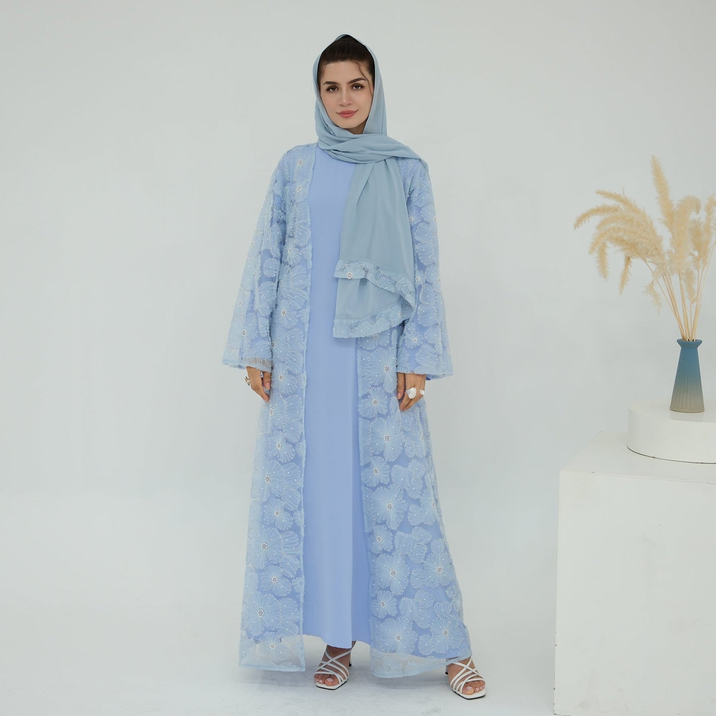 The Floral Bloom Abaya Set - Light Blue (clearance online only)