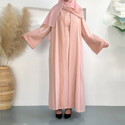 Embroidered Linen Abaya 3 Piece Set - Blossom
