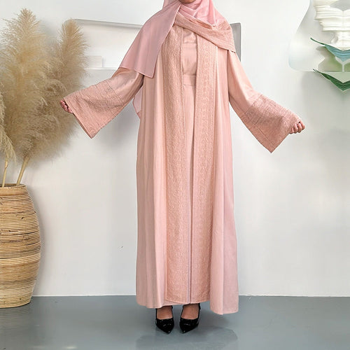 Embroidered Linen Abaya 3 Piece Set - Blossom