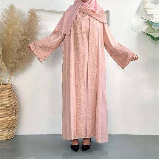 Embroidered Linen Abaya 3 Piece Set - Blossom