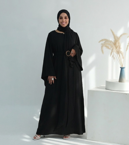 Casual Twill Abaya Dress - Black