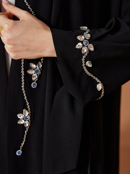 Rhinstones Open Abaya in Black