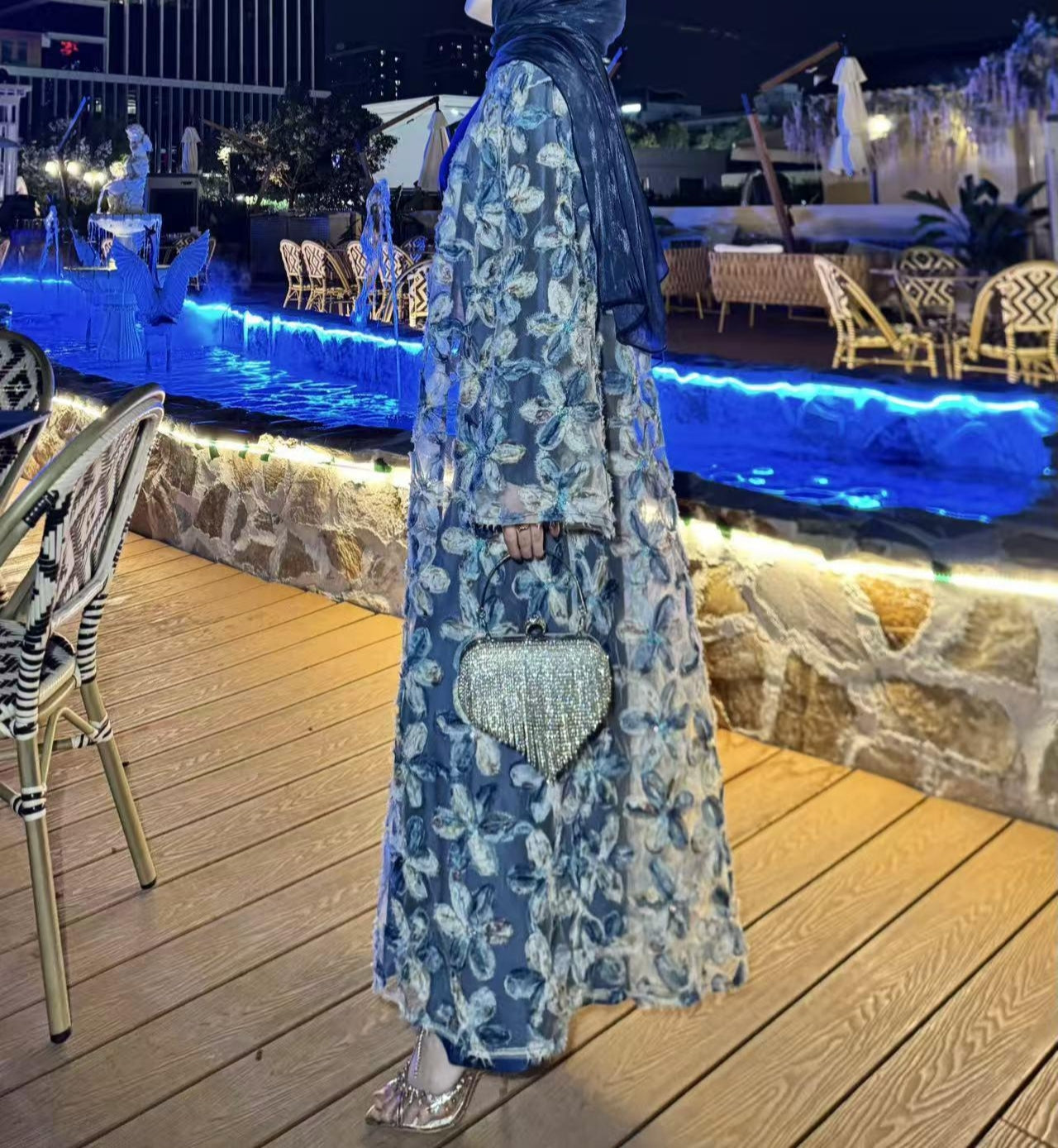 Royal Blue Floral Abaya Set (clearance online only)