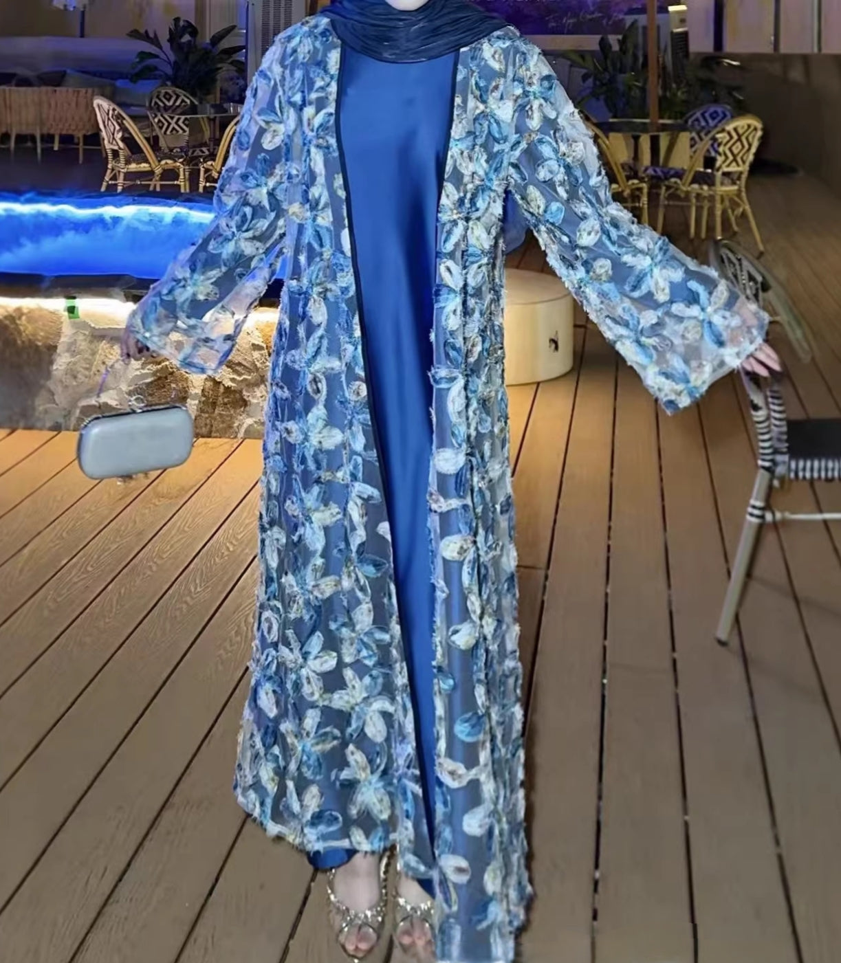 Royal Blue Floral Abaya Set (clearance online only)