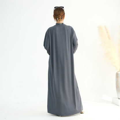 Ribbed Knit Jersey Long Sleeve Abaya – Slate Grey