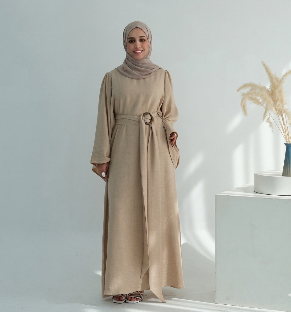 Casual Twill Abaya Dress - Beige
