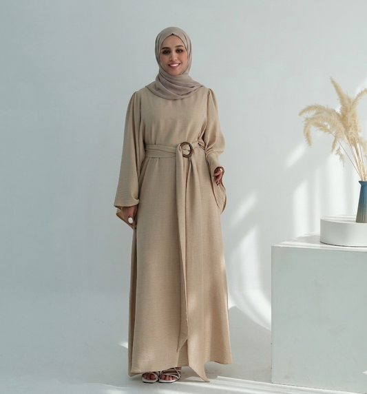 Casual Twill Abaya Dress - Beige