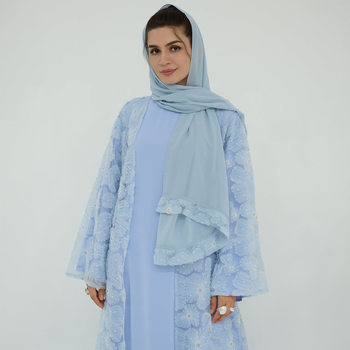 The Floral Bloom Abaya Set - Light Blue (clearance online only)