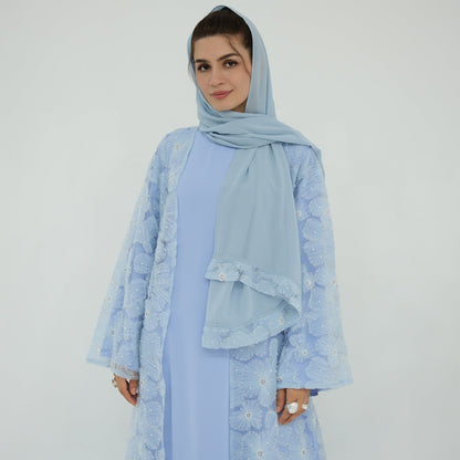 The Floral Bloom Abaya Set - Light Blue (clearance online only)