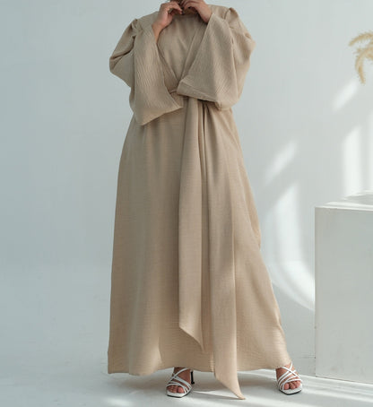 Casual Twill Abaya Dress - Beige