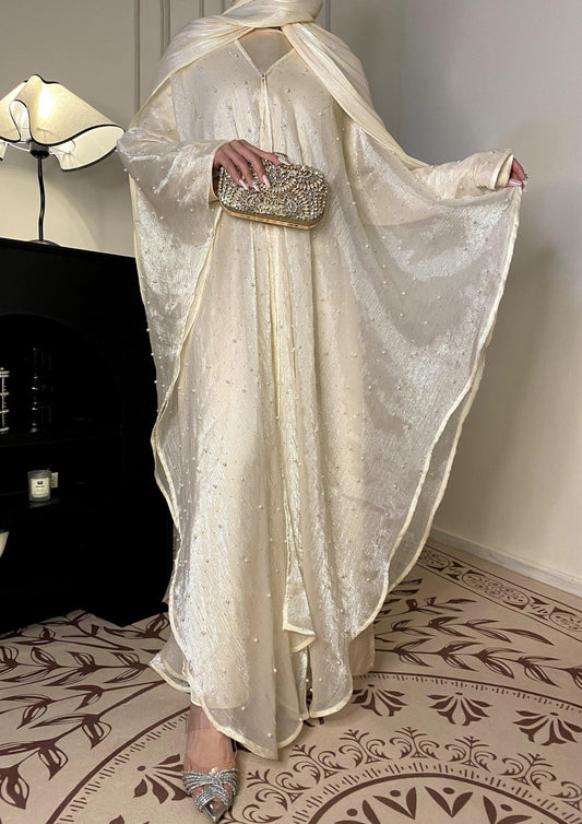 Eid Collection | Elegant Starlight Abaya Set in Cream Beige (clearance online only)